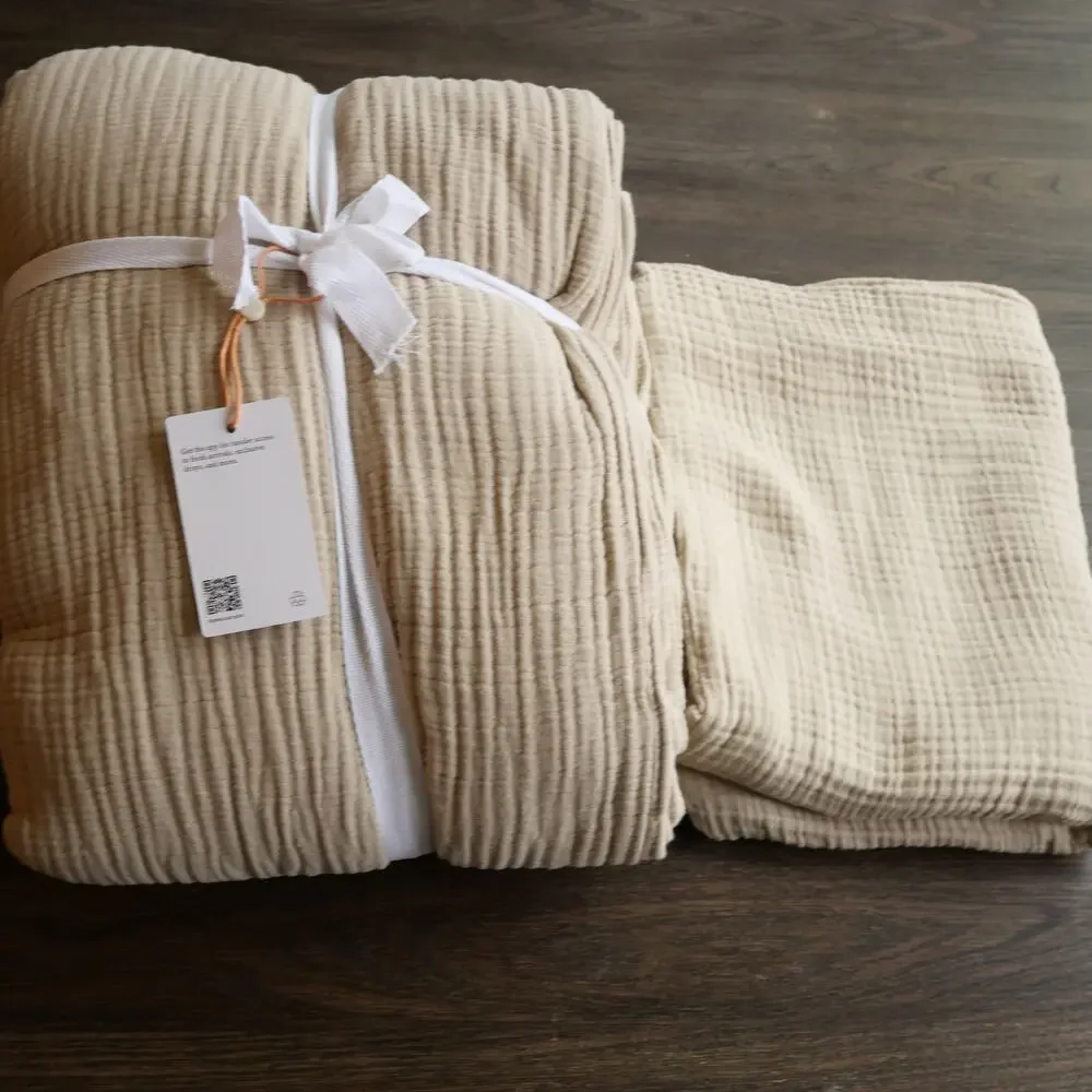 Quince Duvet Cover + Shams KING Cotton Airy Gauze Dune 100% Organic NEW